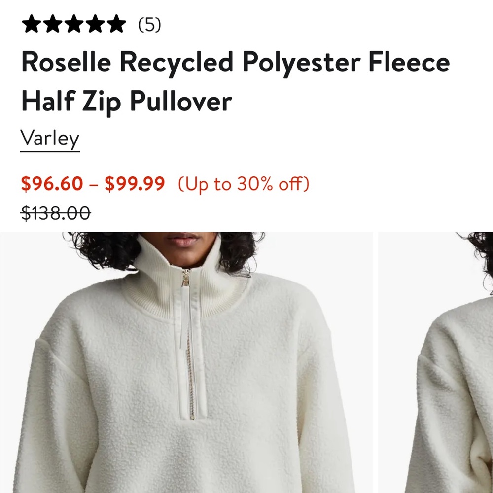 Varley Cream Fleece Half Zip Pullover M EUC